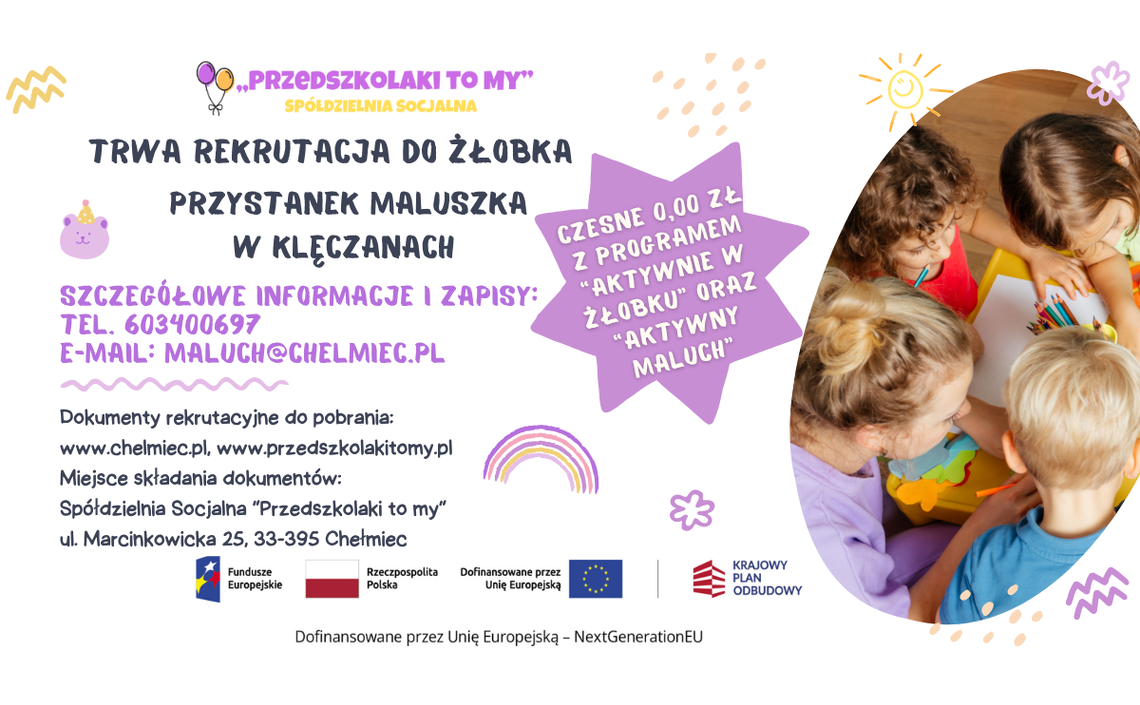 Nadal trwa rekrutacja do Żłobka Przystanek Maluszka w Klęczanach