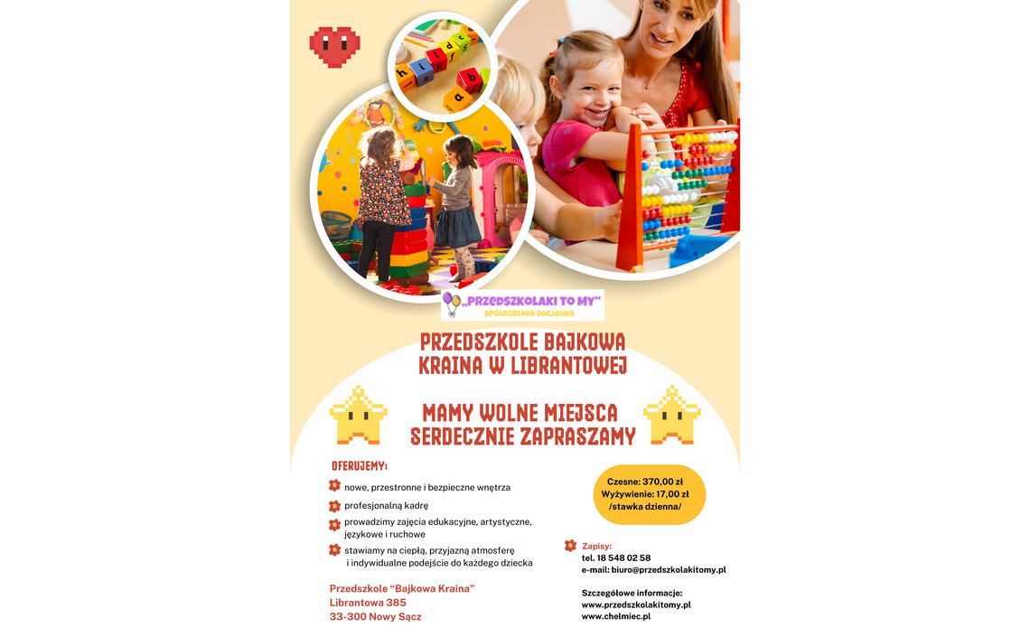 Wolne miejsca w Przedszkolu "Bajkowa Kraina" w Librantowej